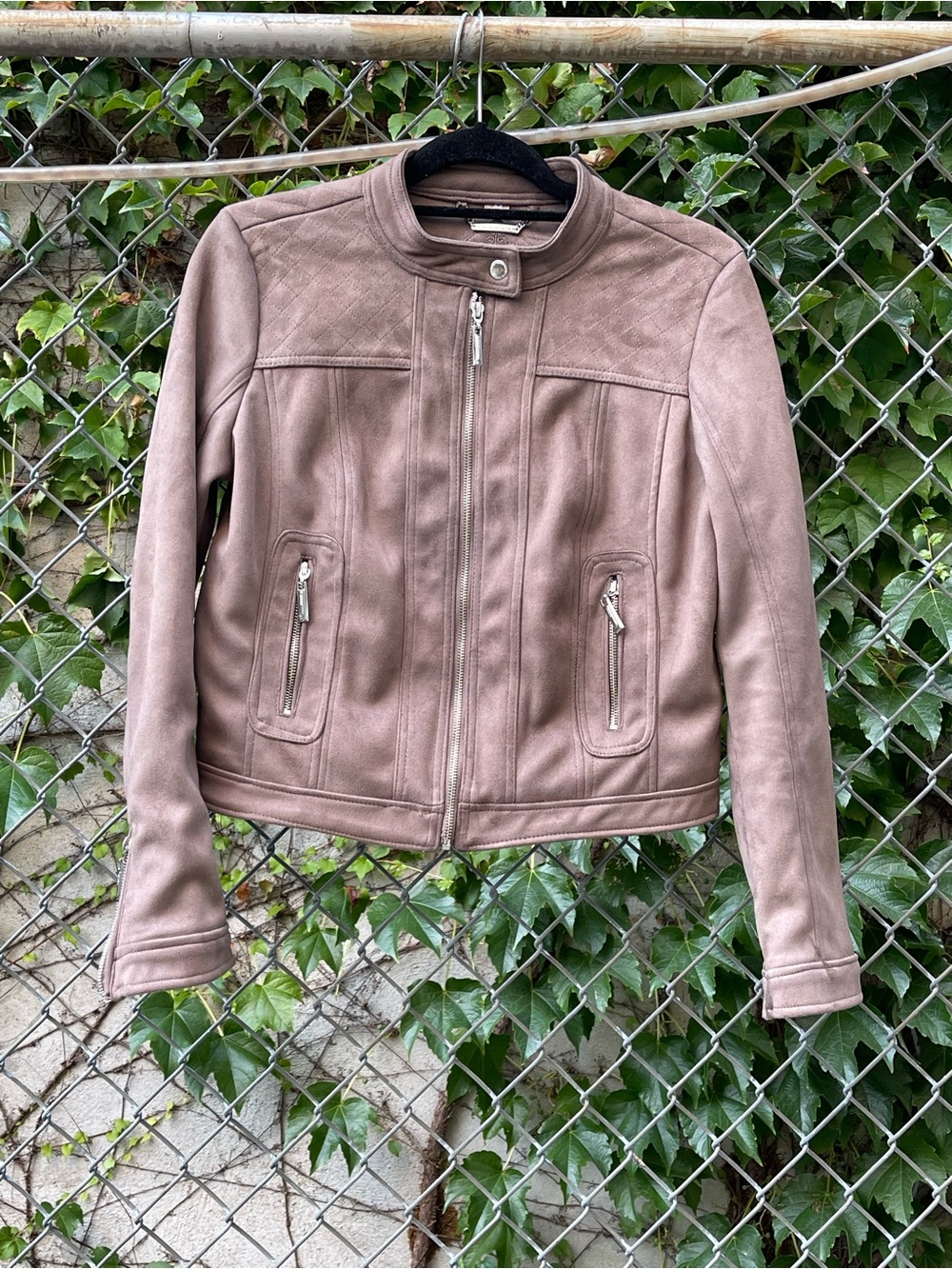 Women's Taupe Suede Moto Jacket - Unbranded
